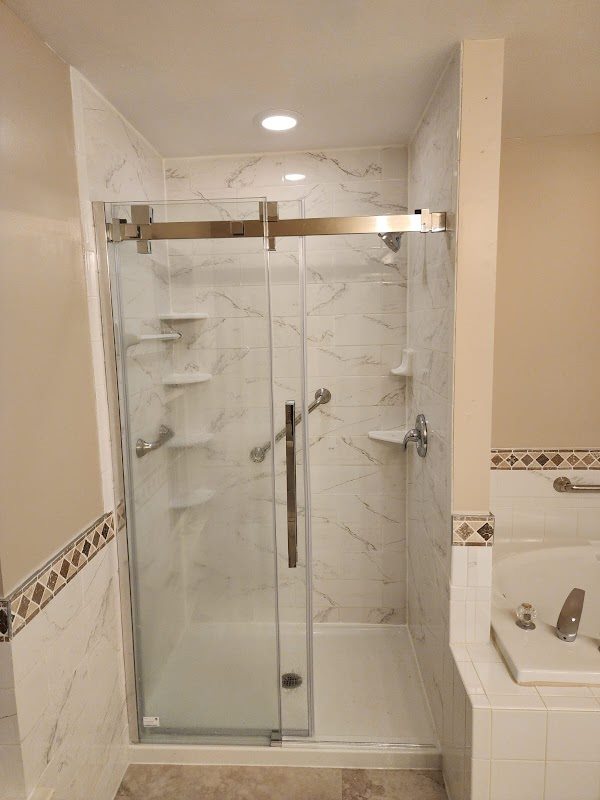 Glass shower bathroom renovation view