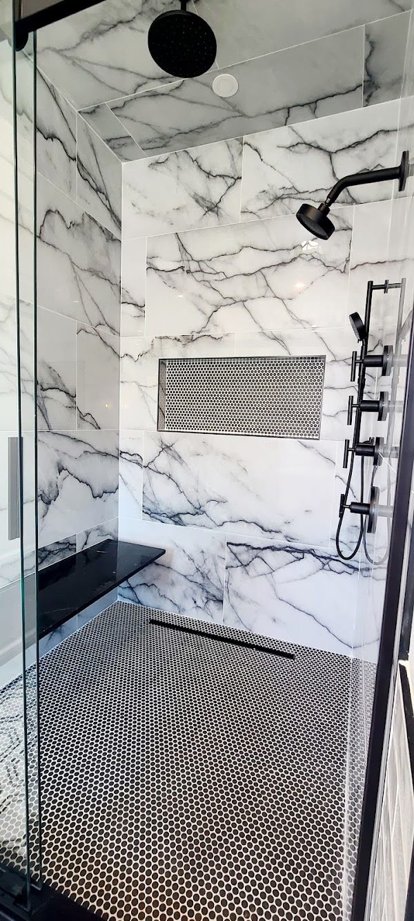 Bathroom shower tile renovation detail by Esteban Contracting